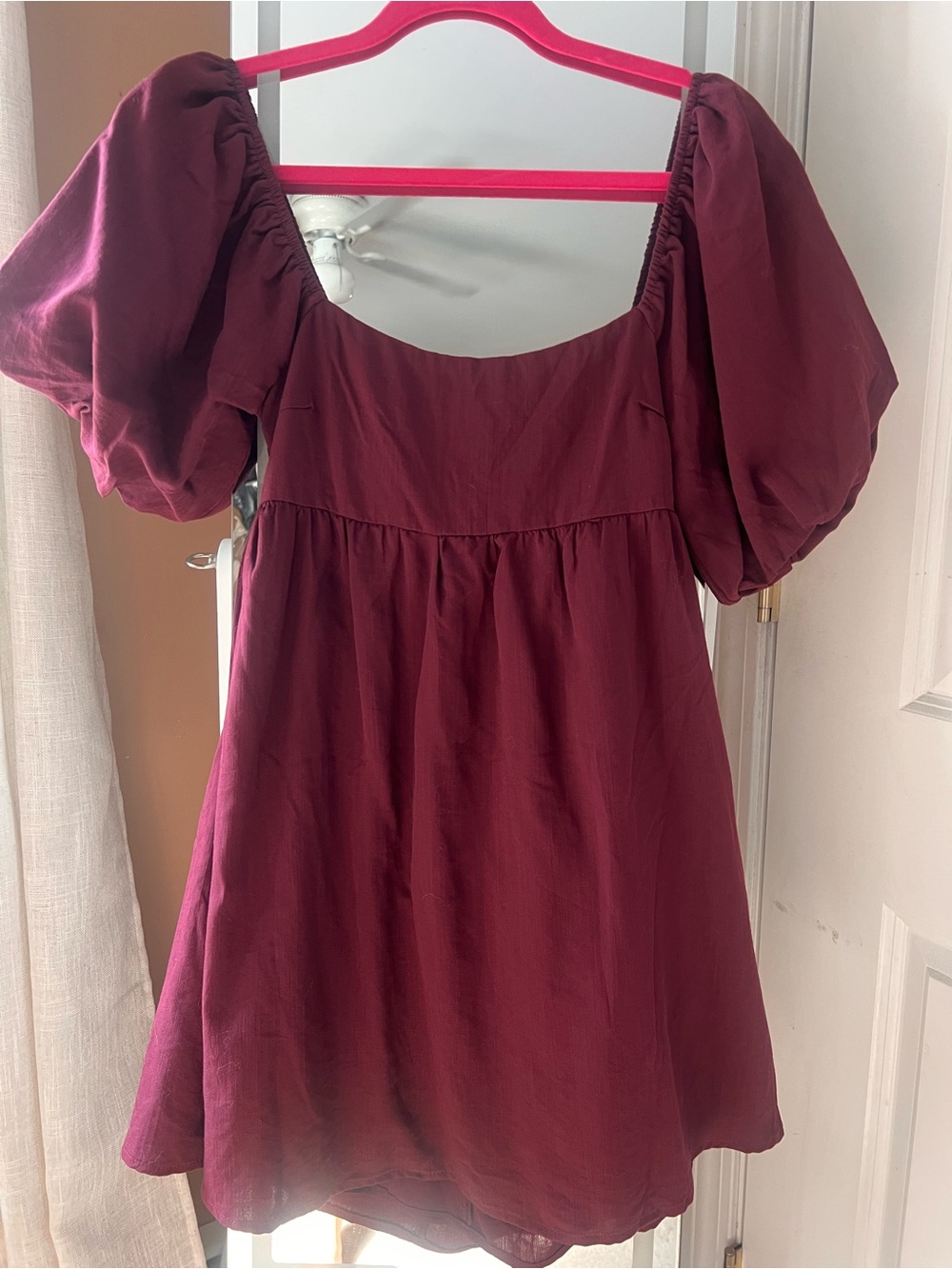 Francesca’s Burgundy Puff-Sleeve Mini Dress